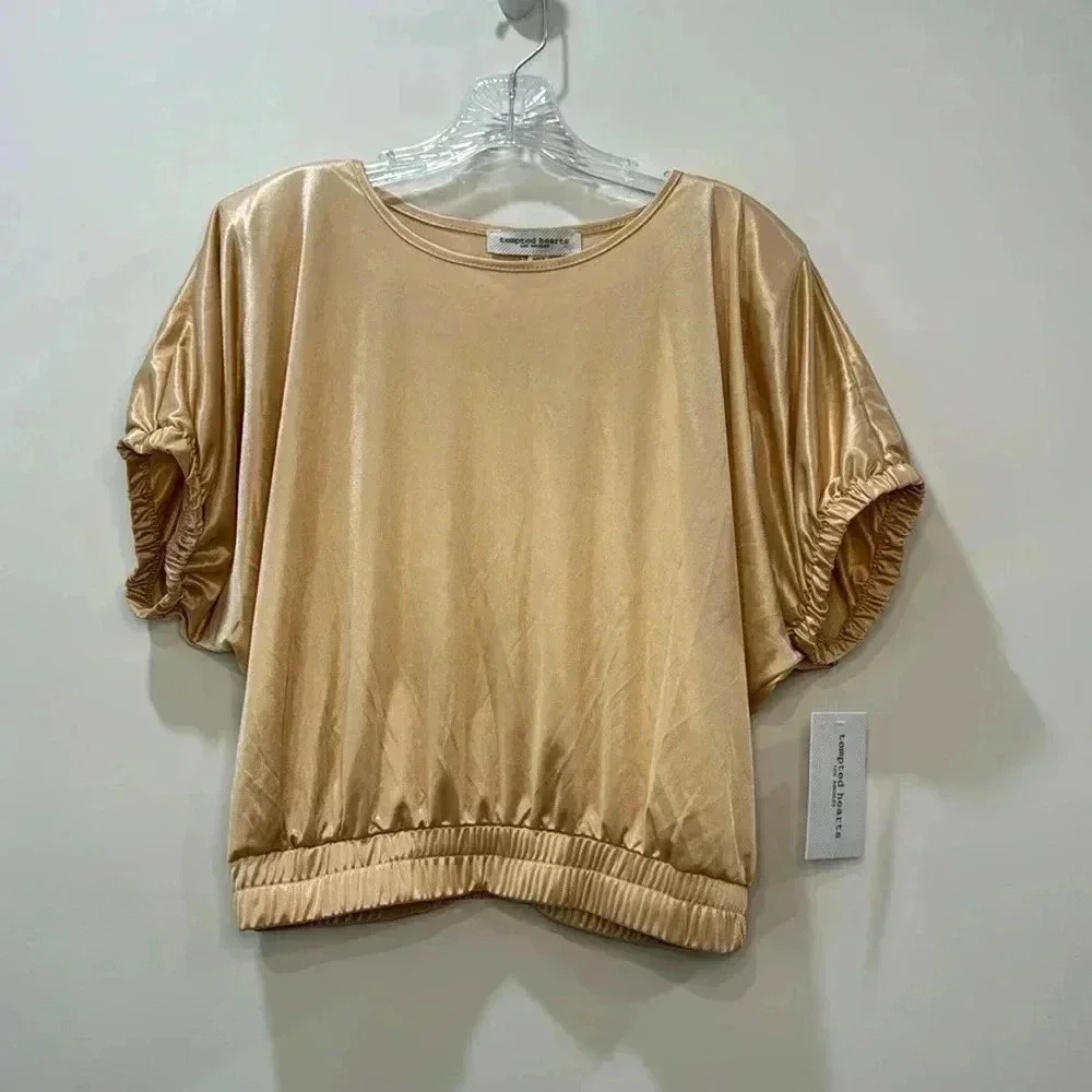 Tempted Hearts Round Neck Puff Short Sleeves Blouse - Size M